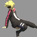 Game Movie Character Featuring Blonde Hair Black Coat And Multiple Sitting Poses