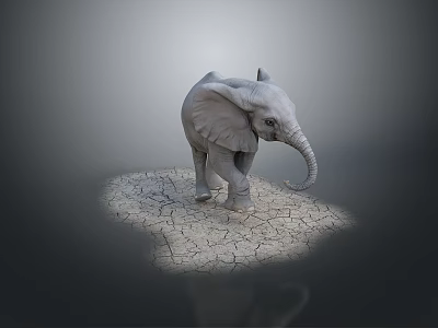Cute Baby Elephant Standing On Dry Cracked Ground With Gray Background 3d model