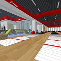 Spacious Fitness Workout Space With Wooden Floor Red White Striped Mats Green Exercise Equipment And Wall Screen