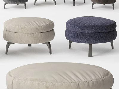Minimalist Single Accent Chair With Round Upholstered Seat In Beige Navy Colors And Metal Legs 3d model