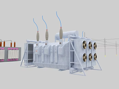 Large Industrial Equipment With Multiple Cooling Fans Structural Pipes And Components 3d model