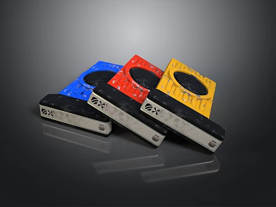 Colorful Square Equipment Tools With Blue Red Yellow Designs And Holes 3d model