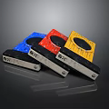 Colorful Square Equipment Tools With Blue Red Yellow Designs And Holes