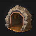 3D Rendered Cave Entrance With Stone Exterior And Dark Interior Passage