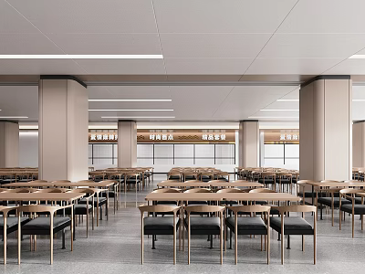 Bright Modern Restaurant Interior With Spacious Layout Dining Tables Chairs And Ceiling Lights 3d model