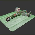 Detailed Miniature Transparent Green Race Car Model With Wheels On White Cloth