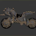 Intricate Futuristic Motorcycle With Decorative Metallic Finish Blue Brown Accents And Detailed Wheels