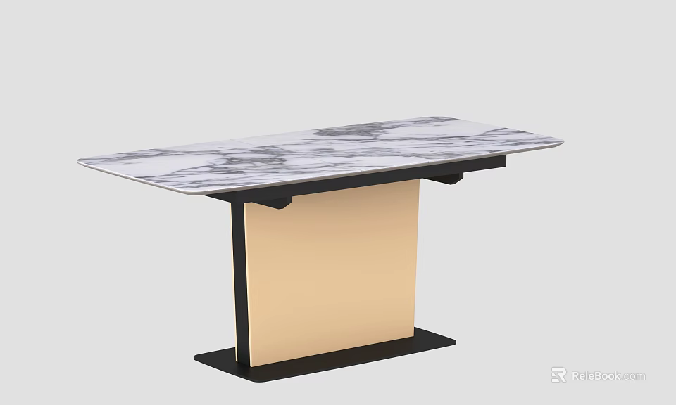 Elegant Modern Dining Table With Marble Top Black Frame And Golden Support Base 3d model