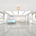 Modern MI Store Interior With Blue Car Display Shelves And Posters 3d model