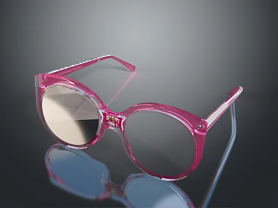 Pink Round Frame Glasses With Transparent Frame And Light Lenses 3d model