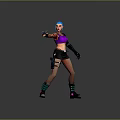 Blue Haired Character In Purple Top Black Skirt Holding Gun On Circular White Striped Platform