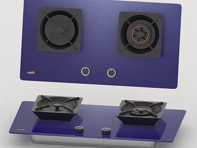 Modern Blue Gas Stove Cooktop With Two Burners And Control Knobs For Kitchen 3d model