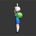 Game Movie Character With Rabbit Ears Blonde Hair Blue Outfit Green Backpack Open Arms