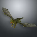 Green Scaled Dragon Game Movie Character with Red Eyes and Golden Edged Flying Wings