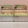 Modern Display Shelves with Multi Tiered Racks Glass Showcase Green Countertop and Decorative Plants