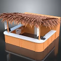 Stylish Wooden Bar Counter With Thatched Roof And White Countertop Design