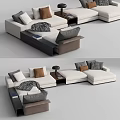 Modern Sectional Sofa With Gray Brown Cushions Throw Blanket And Side Table 3d model