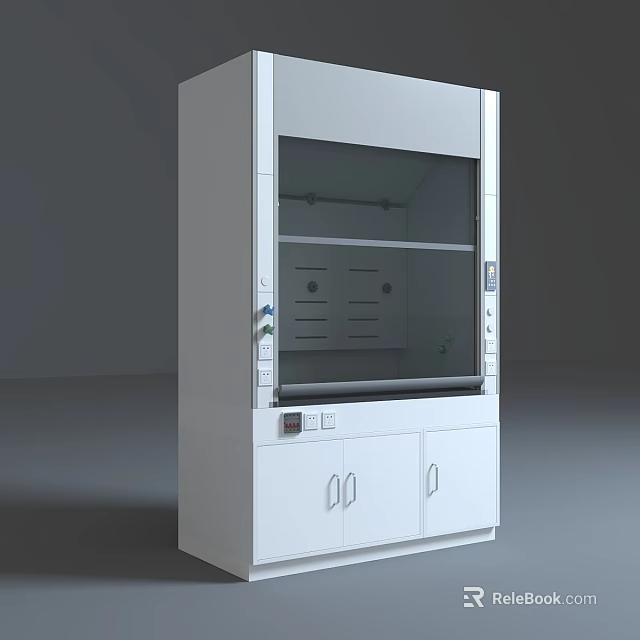 Laboratory Fume Hood Cabinet With White Design Glass Door And Storage Compartments 3d model 