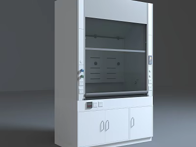Laboratory Fume Hood Cabinet With White Design Glass Door And Storage Compartments 3d model