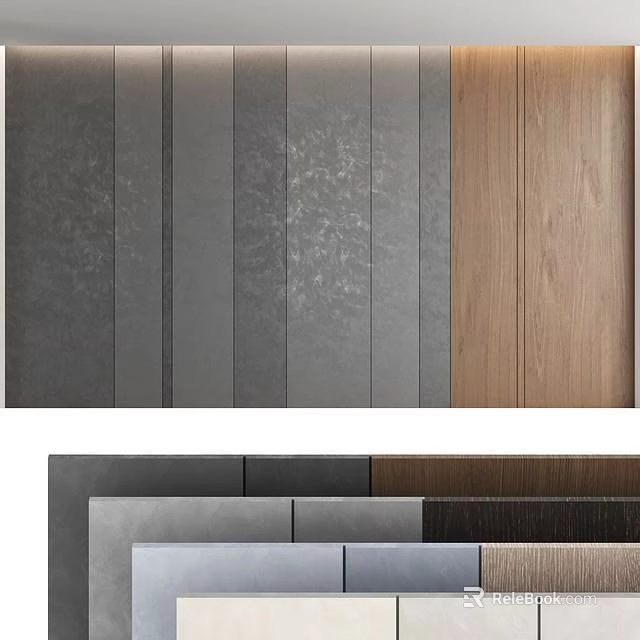 Modern Background Wall Panel Design With Gray Textures And Wood Grain For Interior Decoration 3d model 