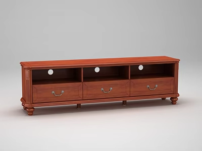 Classic Wooden Brown TV Stand with Three Drawers and Sturdy Legs Design 3d model
