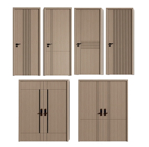 Room door combination single door sliding door wooden door 3d model