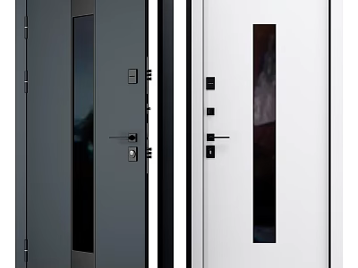 Modern Black And White Hinged Doors With Long Glass Panels And Handles 3d model