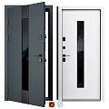 Modern Black And White Hinged Doors With Long Glass Panels And Handles