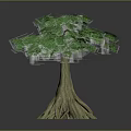 Realistic 3D Tree Model With Lush Green Leaves Thick Trunk And Aerial Roots