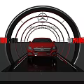 Curved Display Shelves With Illuminated Light Strips For Red Mercedes-Benz Car Exhibition Scene