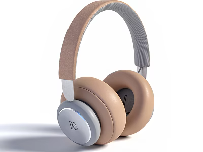 Modern Over Ear Headphones With Beige Gray Design Soft Earmuffs And Leather Headband 3d model