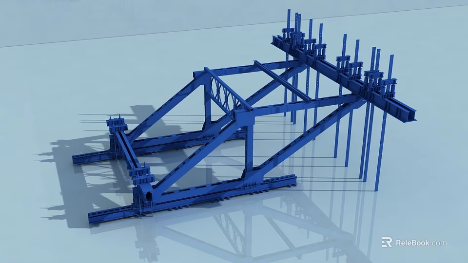 Blue Steel Structural Building Components With Cross Frames And Support Pillars 3d model
