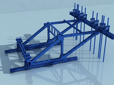 Blue Steel Structural Building Components With Cross Frames And Support Pillars 3d model