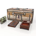 Vintage Wooden Storage Trunks With Small Decorative Boxes And Green Container For Home