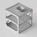 Industrial Style Side Table With Metal Frame Wooden Shelves And Gold Bowl