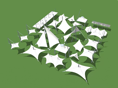 Modern Tensile Membrane Architectural Structure With White Units For Outdoor Landscape Design 3d model
