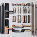 Various Types of Modern Door Handles with Metal Materials and Different Shapes and Finishes
