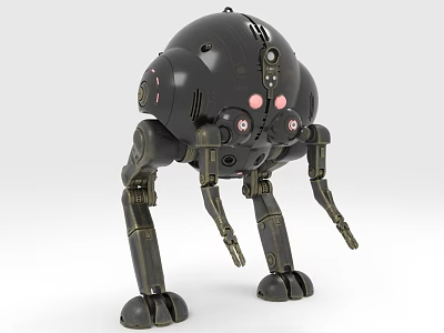 Black Mechanical Robot Character Featuring Spherical Head Pink Lights And Metallic Legs 3d model