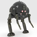 Black Mechanical Robot Character Featuring Spherical Head Pink Lights And Metallic Legs
