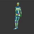 Humanoid Robot With White And Blue Mechanical Body In Standing Pose