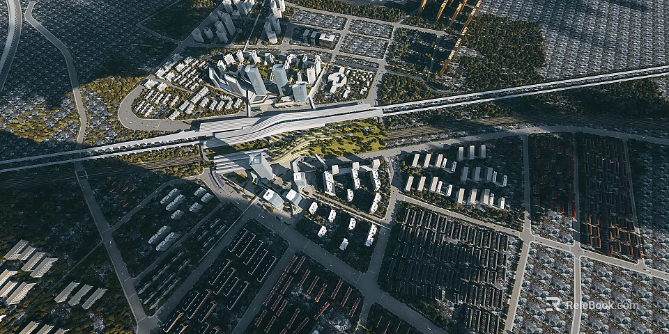 Aerial Urban Planning With High Rise Buildings Residential Areas Transportation Networks And Green Spaces 3d model 