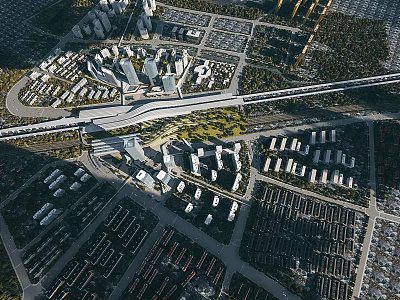 Aerial Urban Planning With High Rise Buildings Residential Areas Transportation Networks And Green Spaces 3d model