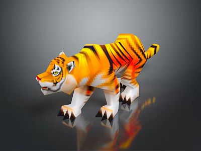 Colorful 3D Tiger Model Featuring Orange Black Stripes And White Paws Detailed Design 3d model