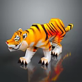 Colorful 3D Tiger Model Featuring Orange Black Stripes And White Paws Detailed Design