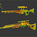 Cartoon Style Sniper Rifle And Rifle With Vibrant Colors And Scope Design