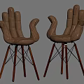 Unique Hand Shaped Leather Bar Stools With Wooden And Metal Legs
