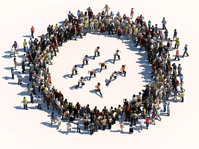 Large Group of People Gathered in Circular Formation Creating Visual Pattern 3d model