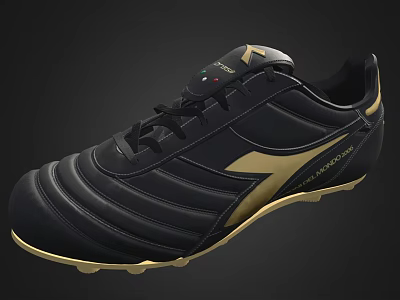 Diadora Black And Gold Soccer Shoes With Classic Design And Yellow Rubber Sole 3d model