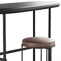 Black Dressing Table with Round Mirror Brown Stool and Metal Frame Design 3d model