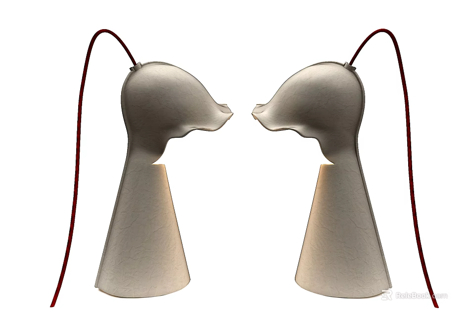 Two Symmetrical Silver Bird Head Shaped Table Lamps With Red Cords 3d model 